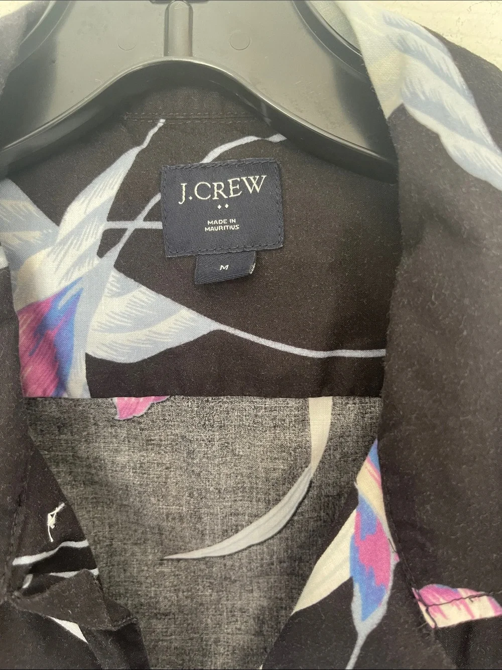 J. Crew Black Floral Short-Sleeve Button-Up Shirt with Pink & White Accents